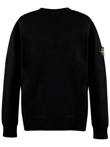 Winter Cotton Crewneck Knit Top Black - STONE ISLAND - BALAAN 1