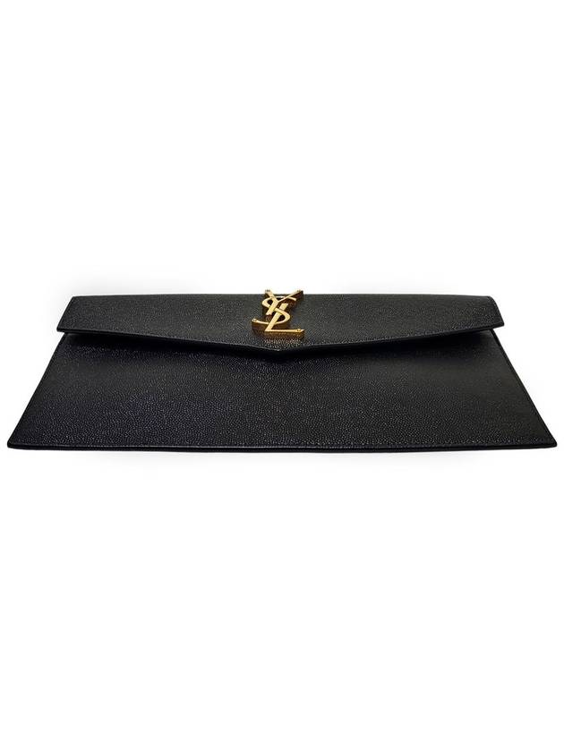 Women s 565739 Gold Logo Monogram Black Leather Uptown Clutch Bag - SAINT LAURENT - BALAAN 5