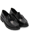 Women's Chunky Penny Slippers Smooth Leather Loafers Black - SAINT LAURENT - BALAAN.