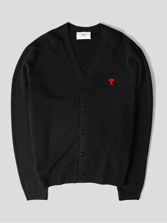 Heart Logo Merino Wool Cardigan Black - AMI - BALAAN 2