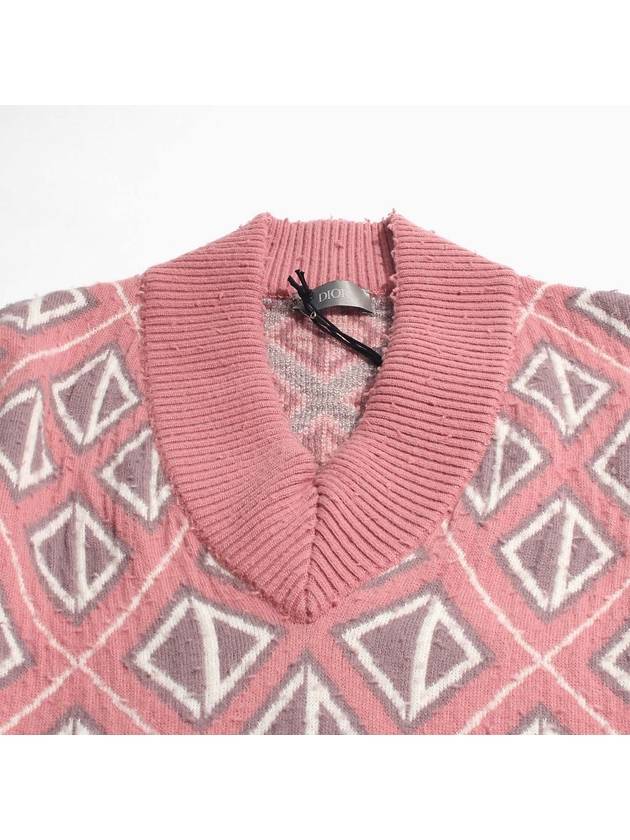 CD Diamond Motif Pattern Wool Knit Top Pink - DIOR - BALAAN 4