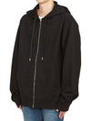 Back Embroidery Logo Cotton Hooded Zip-up Black - PRADA - BALAAN 5