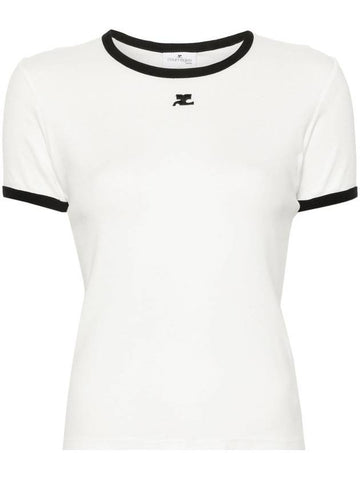 Contrast Signature Short Sleeve T-Shirt White - COURREGES - BALAAN 1