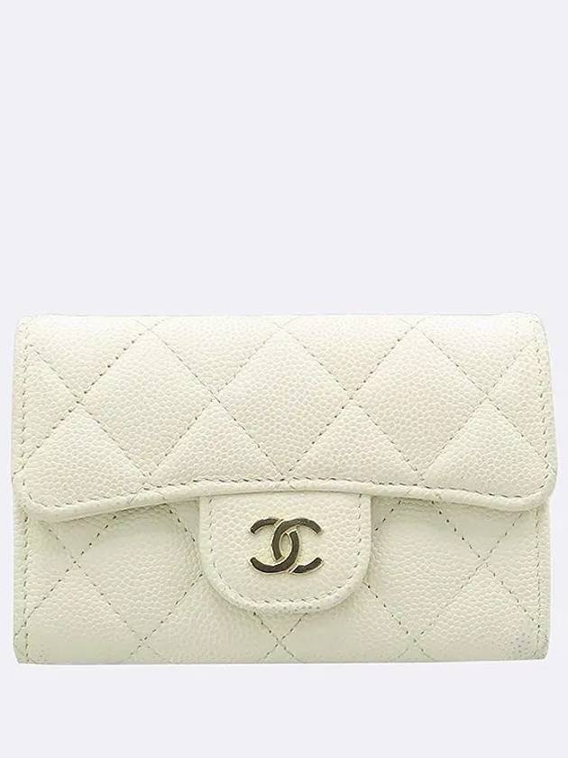 AP0214 White Caviar Skin Classic Flap Gold Plated COCO Logo Women s Card Holder Wallet - CHANEL - BALAAN 2