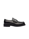 Chocolate Brushed Leather Loafers Black - PRADA - BALAAN 4