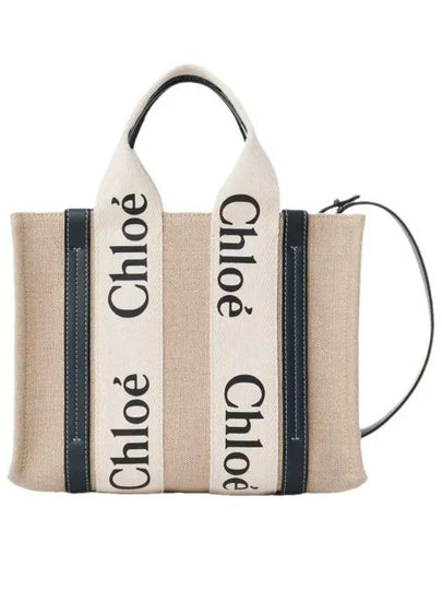 Woody Small Canvas Tote Bag Navy Beige - CHLOE - BALAAN 2