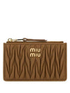 Matelasse Leather Card Wallet Brown - MIU MIU - BALAAN 1