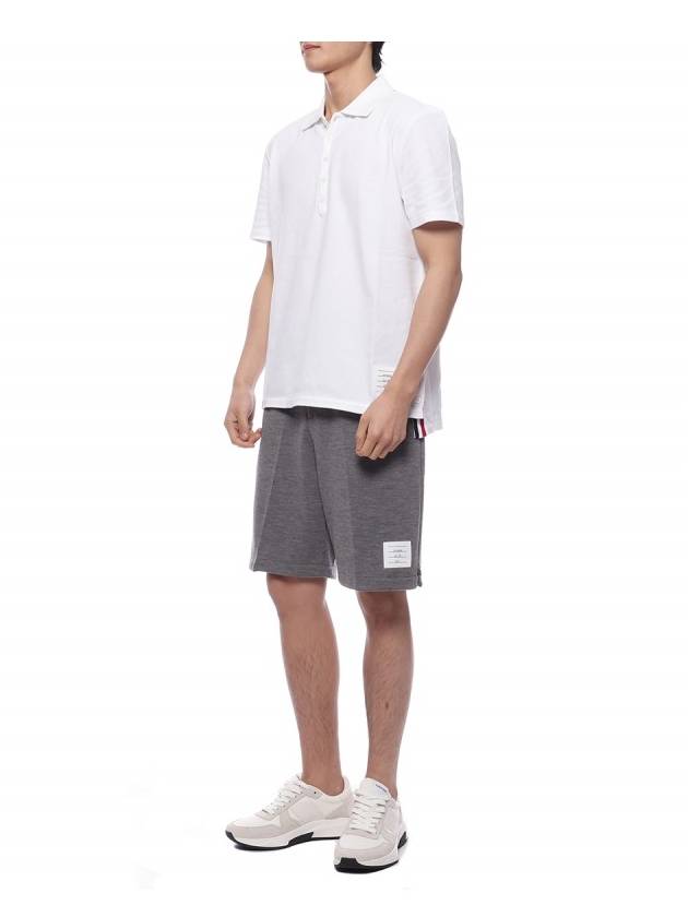 Men's Cotton Pique Center Bag Striped Short Sleeve Polo Shirt White - THOM BROWNE - BALAAN 5