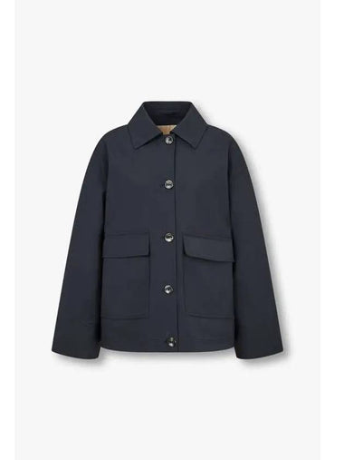 Women s Collared Button Up Easy Jacket Navy - HERNO - BALAAN 1