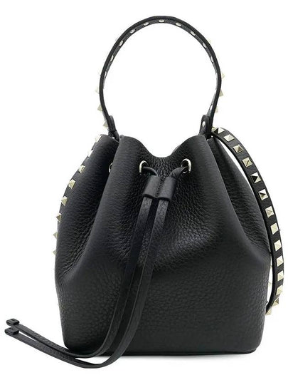 Rockstud Logo Leather Bucket Bag Black - VALENTINO - BALAAN 2