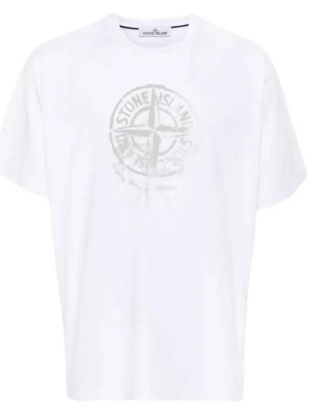 Men's Logo Print Crew Neck Short Sleeve T-Shirt White - STONE ISLAND - BALAAN 2