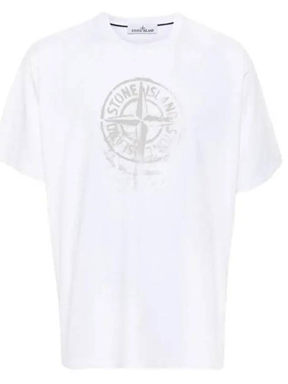 Men's Logo Print Crew Neck Short Sleeve T-Shirt White - STONE ISLAND - BALAAN 2