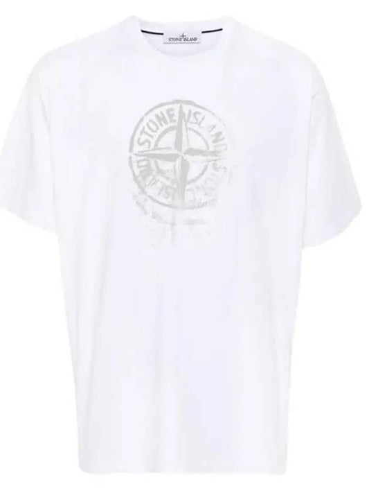 Men's Logo Print Crew Neck Short Sleeve T-Shirt White - STONE ISLAND - BALAAN 2