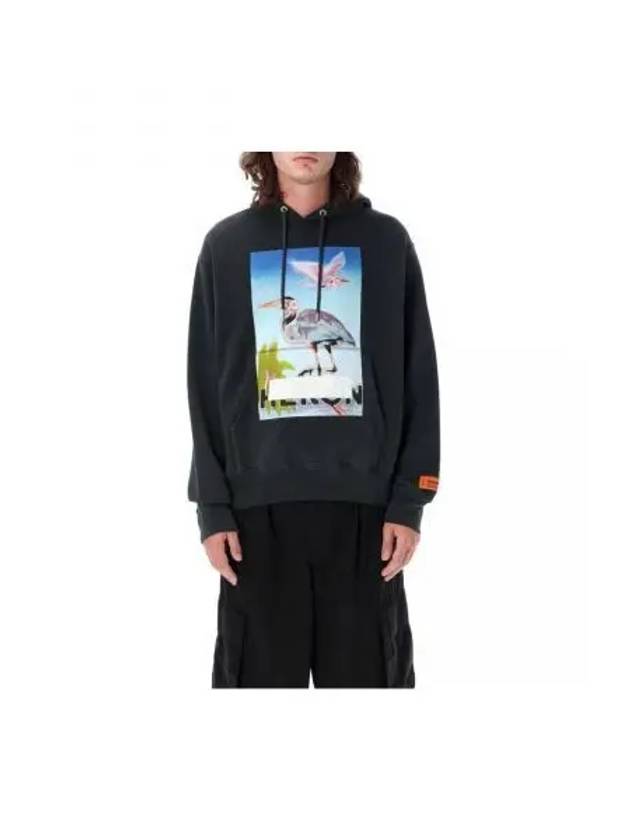 Graphic Print Drawstring Hoodie Black - HERON PRESTON - BALAAN 2