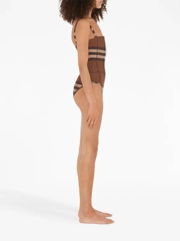 Women's Check Stretch Nylon One-Piece Swimsuit Burch Brown - BURBERRY - BALAAN 5