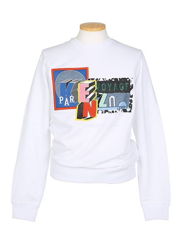 Embroidered Patch Crew Neck Sweatshirt White - KENZO - BALAAN 3