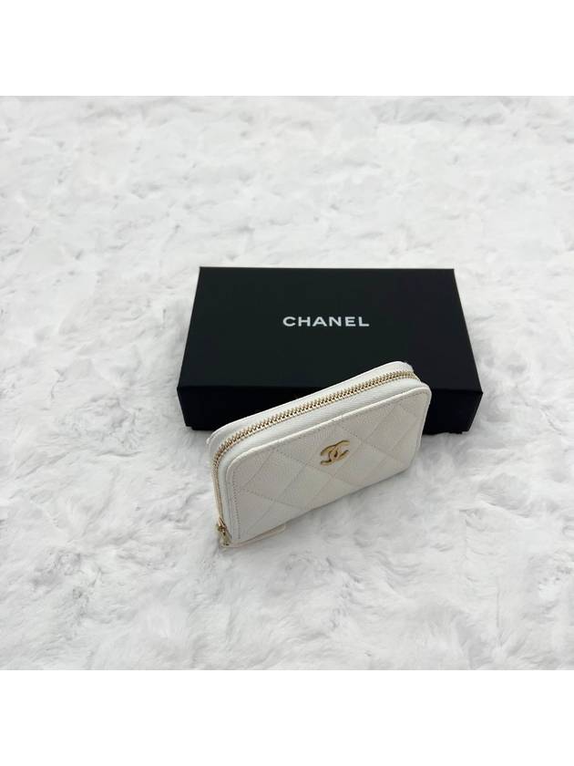 Classic zipper card wallet white gold caviar internal logo AP0216 - CHANEL - BALAAN 8