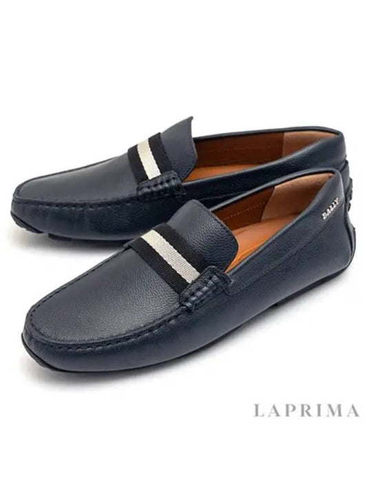 Pierce Striped Leather Loafer Navy - BALLY - BALAAN.