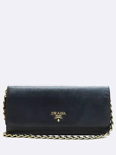 1M1290 Black Saffiano Gold Logo Long Wallet Chain Strap - PRADA - BALAAN 2