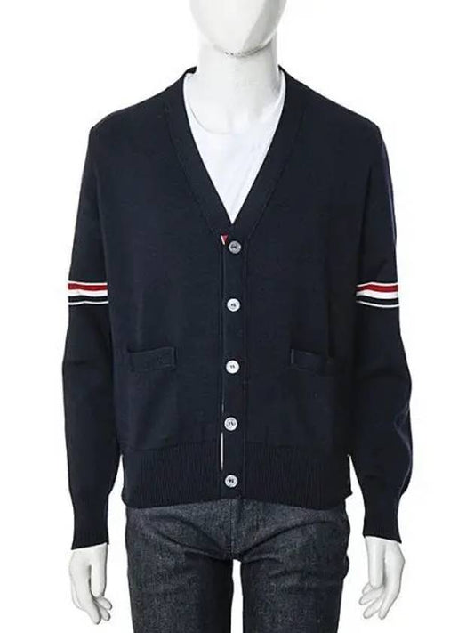 Milano Stitch Sprite Armband Cotton V-neck Cardigan Navy - THOM BROWNE - BALAAN 2