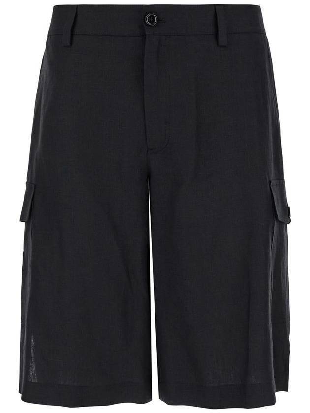 Black Bermuda Shorts With Logo Patch In Linen Man - DOLCE&GABBANA - BALAAN 1