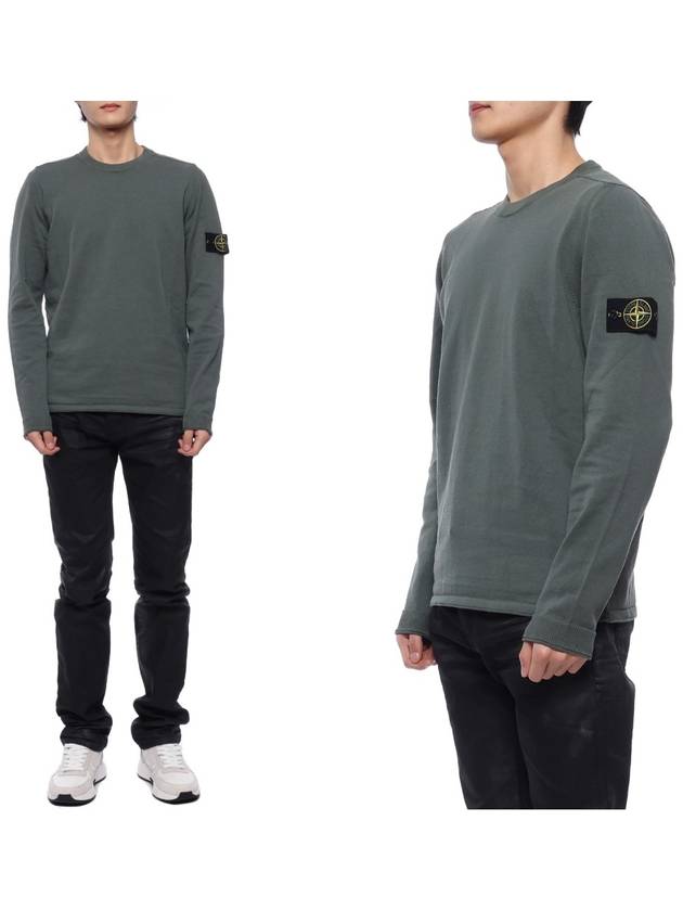 Raw Hand Cotton Crewneck Knit Top Dark Green - STONE ISLAND - BALAAN 3