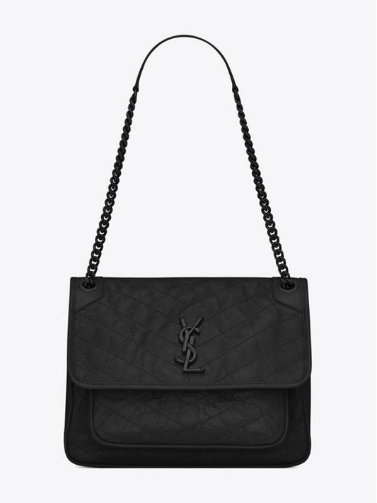 Monogram Niki Vintage Leather Medium Shoulder Bag Black - SAINT LAURENT - BALAAN 2