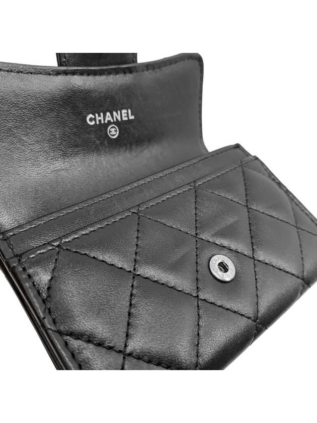 Women s A80799 Lambskin black silver snap card holder business wallet - CHANEL - BALAAN 7