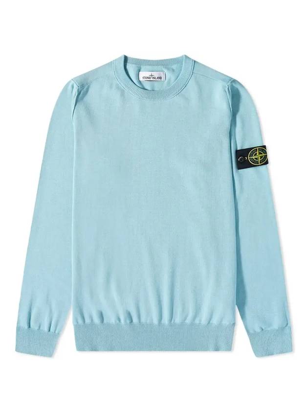 Waffen Patch Soft Cotton Crew Neck Knit Top Pastel Blue - STONE ISLAND - BALAAN 1