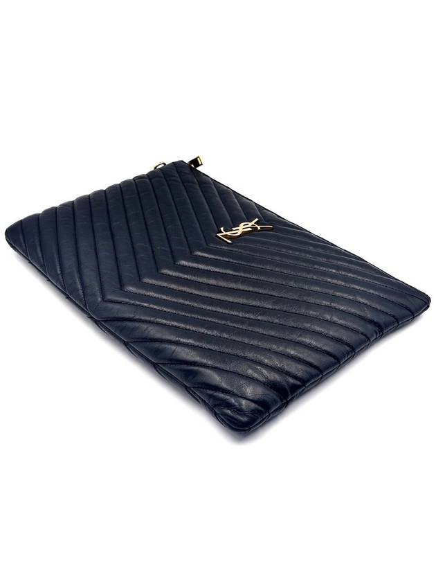 Monogram Chevron Black Clutch Bag - SAINT LAURENT - BALAAN 3