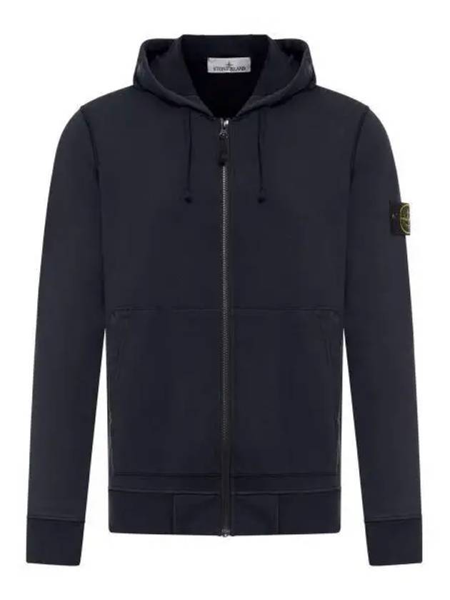 Garment Dyed Cotton Fleece Full Zip Hooded Jacket Navy - STONE ISLAND - BALAAN 2