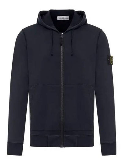 Garment Dyed Cotton Fleece Full Zip Hooded Jacket Navy - STONE ISLAND - BALAAN 2