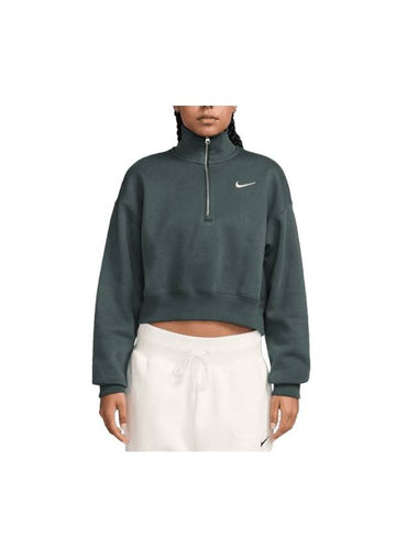 NSW Phoenix Fleece Half Zip Crop Sweatshirt Vintage Green - NIKE - BALAAN 1