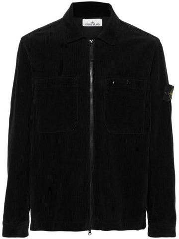 Wappen Patch Corduroy Cotton Long Sleeve Shirt Black - STONE ISLAND - BALAAN 1