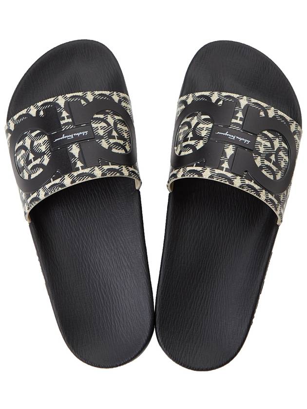 Salvatore Men's Gancini Monogram Slippers Black - SALVATORE FERRAGAMO - BALAAN.