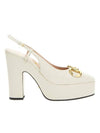 Horsebit Platform Pumps Heel White - GUCCI - BALAAN.