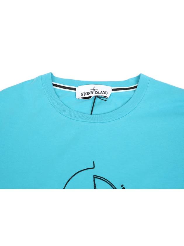 Men's Compass Embroidery Back Lettering Short Sleeve T-Shirt Blue - STONE ISLAND - BALAAN 7