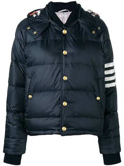 Downfilled Nylon 4-Bar Bomber Padding Navy - THOM BROWNE - BALAAN 2