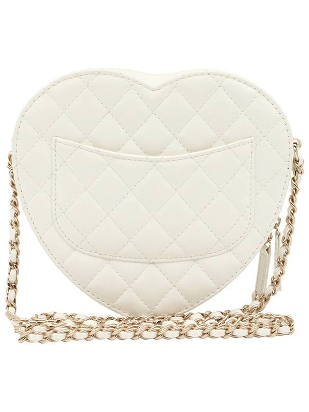 White Lambskin Champagne Gold Flap Heart Chain Cross Bag AS3191 - CHANEL - BALAAN 3