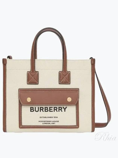 Mini Two-Tone Canvas and Leather Freya Tote Bag Natural Tan - BURBERRY - BALAAN 2