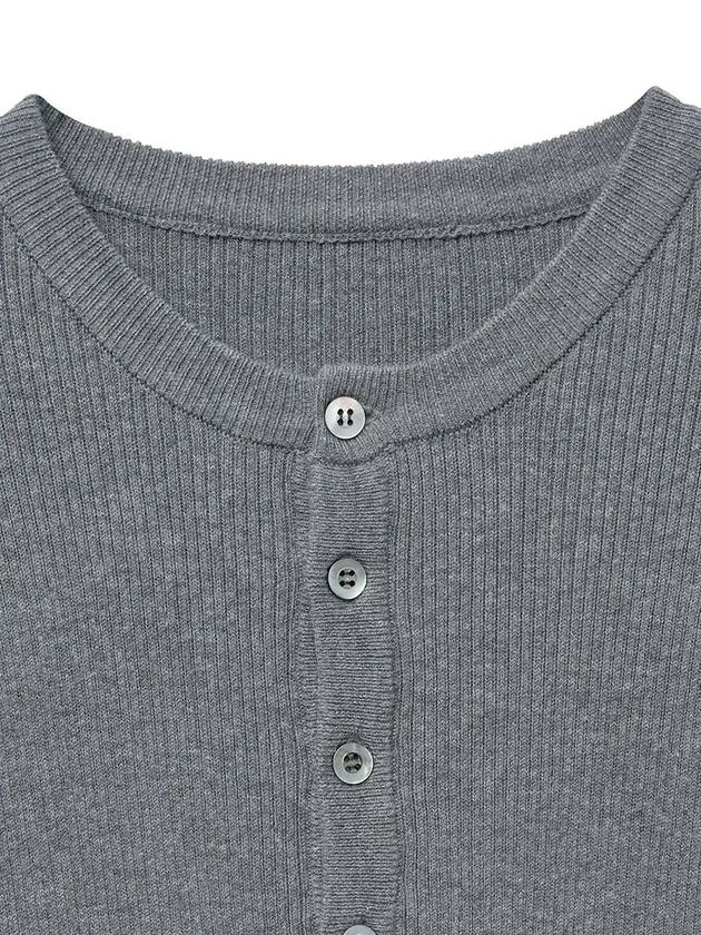 Cotton ribbed henley neck knit gray - NOIRER - BALAAN 11