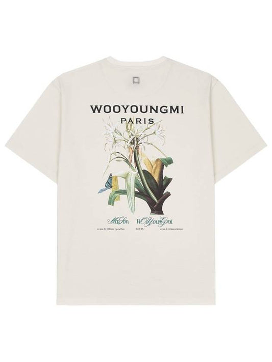 Flower Printing Back Logo Round Short Sleeve T Shirt Ivory Men s W231TS48702I - WOOYOUNGMI - BALAAN 1