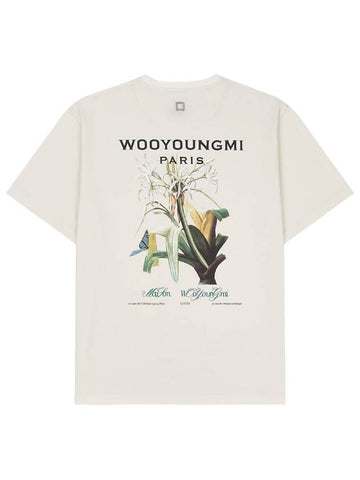 Flower Printing Back Logo Round Short Sleeve T-Shirt Ivory - WOOYOUNGMI - BALAAN 1