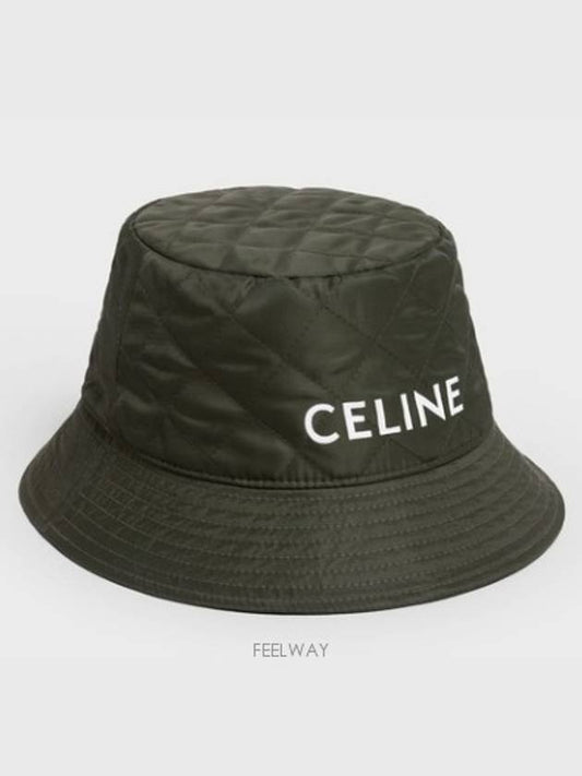 Logo Quilted Nylon Twill Bucket Hat Forest - CELINE - BALAAN 2