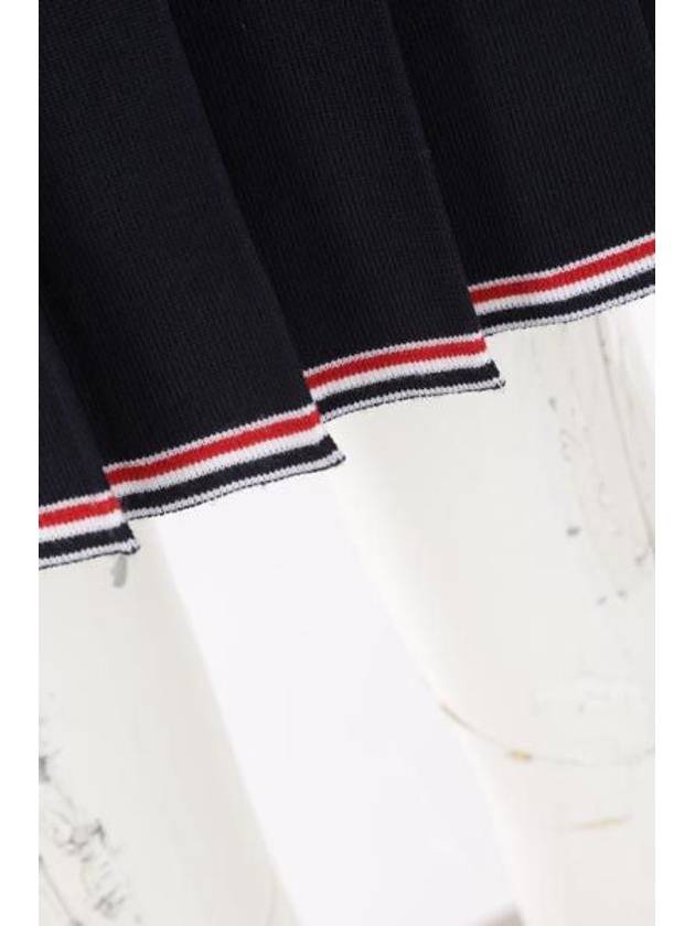 Full Needle Stitch Merino Wool Tipping Pleated Skirt Navy - THOM BROWNE - BALAAN 7