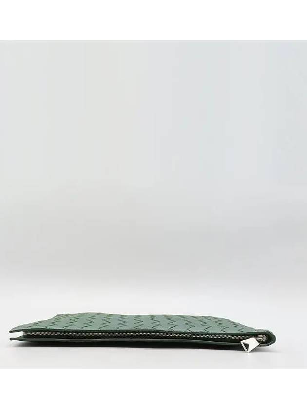 607479 Emerald green color intrecciato weaving half zipper document clutch - BOTTEGA VENETA - BALAAN 5