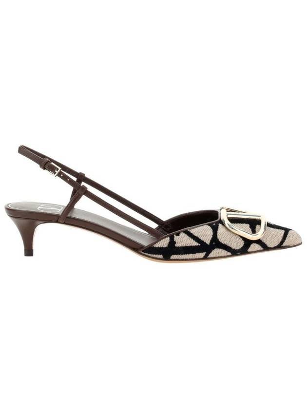 Women's V Logo Signature Slingback Heel Brown - VALENTINO - BALAAN.