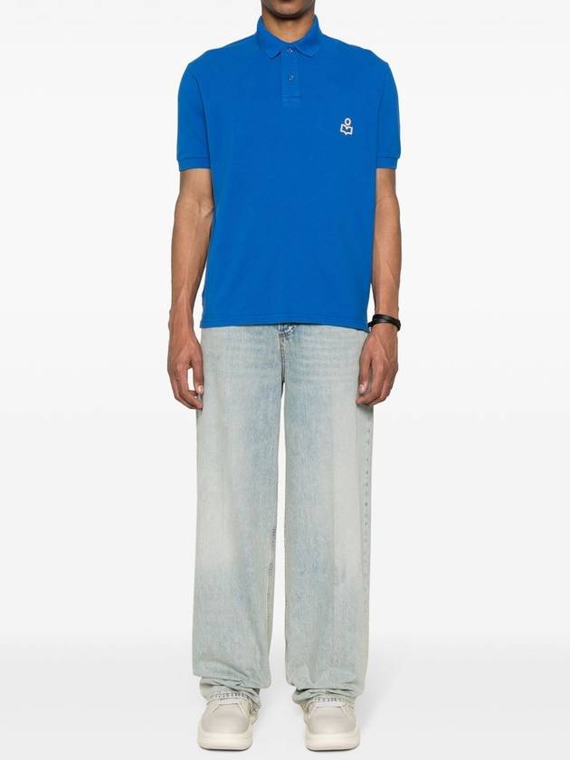 Afko Logo Cotton Polo Shirt Blue - ISABEL MARANT - BALAAN 3