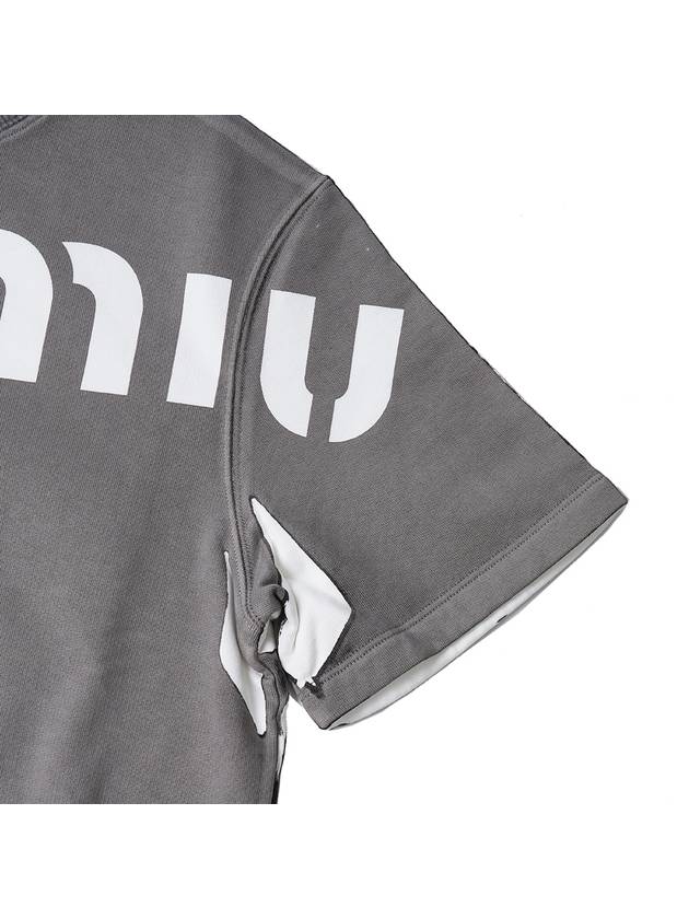 Print Cropped Short Sleeve T-Shirt Grey - MIU MIU - BALAAN 6