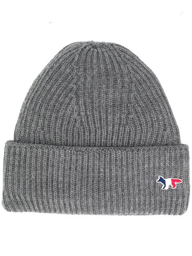 Embroidered Fox Beanie Gray DU06120KT1022 - MAISON KITSUNE - BALAAN 1